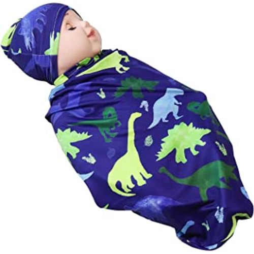 Newborn Swaddle Blanket Soft Baby Swaddle Wrap Receiving Blanket for Infant Boys and Girls Blue Dinosaur