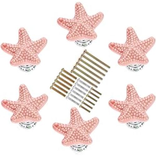 MARSTREE Starfish Shape Drawer Cupboard Pulls Handles Wardrobe Drawer Cabinet Door Kitchen Knobs and Handles, Pack of 6 (Pink) - - Amazon.com