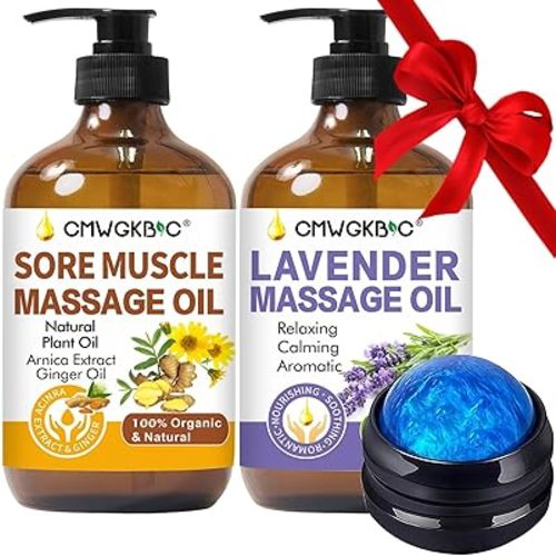 Massage Oil for Massage Therapy,Lymphatic Drainage-Ginger Oil Sore Muscle Arnica Oil &Lavender Oil Relaxing Massage Oils for Date Night,Massage Ball,Mothers Day Gifts for Wife,Women, Gifts for Him Her