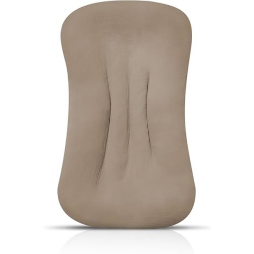 Muslin Baby Lounger Cover Organic Cotton Removable Slipcover Fits Infant Lounger Pillow Soft Comfortable Newborn Padded Lounger Cover Floor Seat Cover for Boys and Girls (Brown)