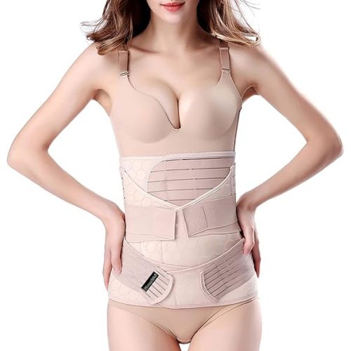 3 in 1 Postpartum Belly Band - Postpartum Belly Support Recovery Wrap, After Birth Brace, Slimming Girdles, Body Shaper Waist Shapewear, Post Surgery Pregnancy Belly Support Band (S/M, Beige)