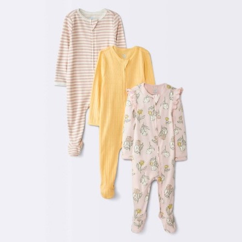 Baby Girls' 3pk Floral Pointelle Sleep N' Play - Cloud Island™ Pink 0-3M