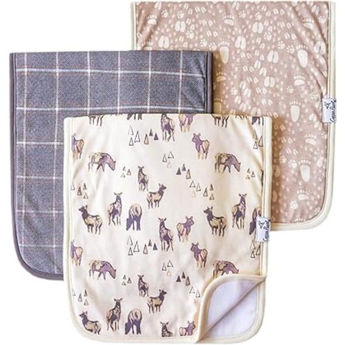 Copper Pearl Premium Baby Burp Cloths - 3-Pack Large Cotton Burp Cloths, Extra Soft Spit Up Rags with 3 Absorbent Layers, Perfect for Baby Boy Gifts (21" x 10" Size, Timber Set)
