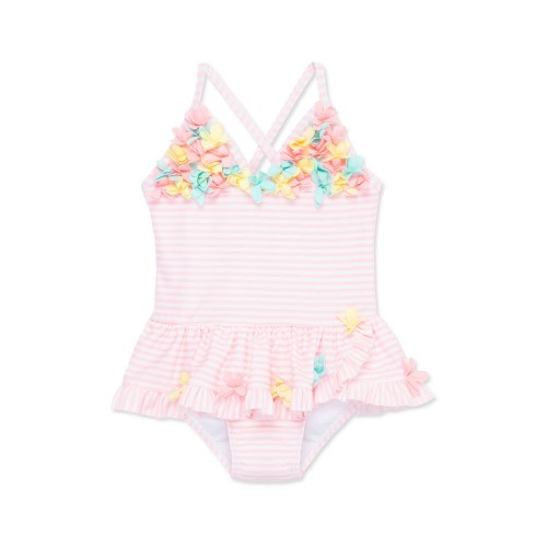 3D Stripe Skirted One-Piece Swimsuit