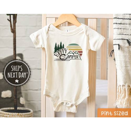 Happy Camper Baby Onesie® - Natural Camping Bodysuit - Little Camper Baby Gift - Adventure Onesie® - Hiking Baby Onesie®