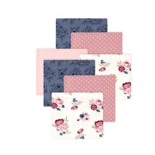 Little Treasure Hudson Baby Girls Cotton Poly Flannel Receiving Blankets Multipack, Pink Dusty Rose Floral, 30x30 Inches