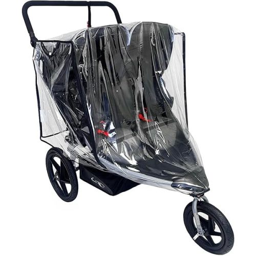 SASHA'S Rain Cover for Bob Duallie Double Jogging Stroller, Zipper Access, Maximum Coverage, Weather Shield (Jogger not Included)