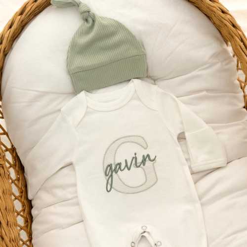 Newborn Baby Boy Sleeper Personalized Hospital Outfit Embroidered Baby Boy Gift for Baby Shower