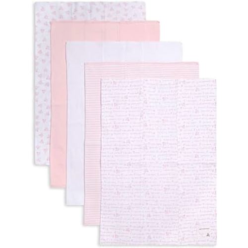 Burts Bees Baby Infant Burp Cloths, 100% Organic Cotton Extra Absorbent Soft Fabric Drool Cloths, 5-Pack Newborn Must-Have Essential Large Burping Cloths, One Size 17 x 11.75 Inches