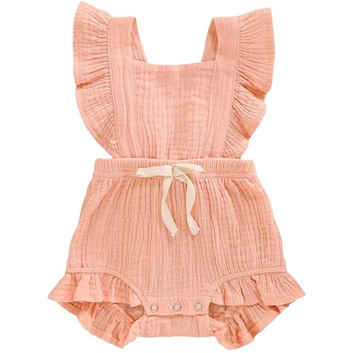 YOUNGER TREE Toddler Baby Girl Ruffled Sleeveless Romper Casual Summer Jumpsuit Cotton Linen Clothes - Pink - 3-6 Months