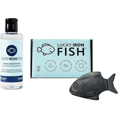 Lucky Iron Fish Ⓡ 2-Piece Bundle - Includes -1 Lucky Iron Fish + 1 Lucky Iron Life® Protection Oil. an Iron Supplement Alternative to Reduce Iron Deficiency. 5-Year Supply Included. NO Side Effects.