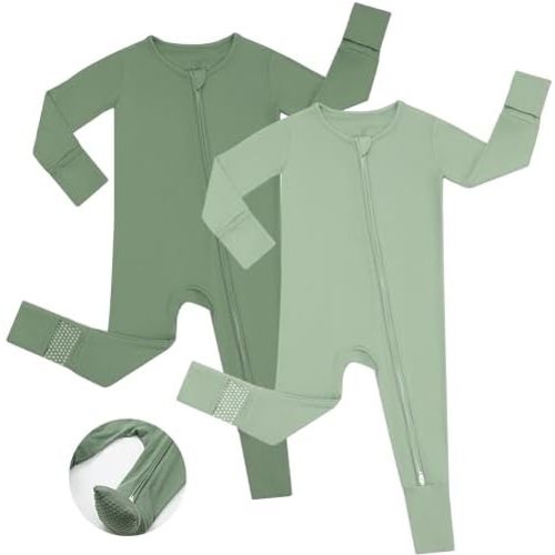 JunNeng Viscose from Bamboo Sleeper with Mittens, 2 Way Zipper Baby Boy Pajamas, Non Slip Sleep'N Play Romper