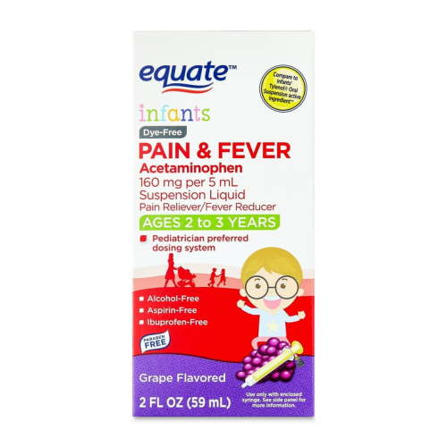 Equate Infants' Pain and Fever, Acetaminophen 160 mg per 5 mL, Grape Flavor, 2 Fluid Ounces