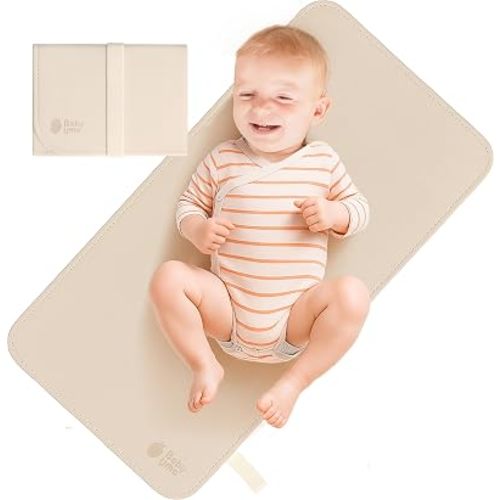 Vegan Leather Baby Changing Mat - Waterproof & Wipeable Changing Pad, XL for Growing Babies, Non-Toxic, Lead-Free & Phthalate-Free, Folds up for Easy Transport, 30″ x 16″ (Ivory)