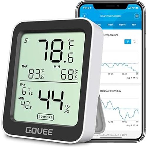 Govee Hygrometer Thermometer H5075, Bluetooth Indoor Room Temperature Monitor Thermometer with Remote App Control, Notification Alerts