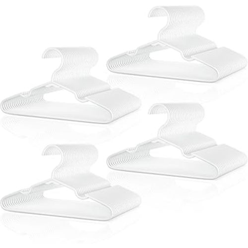 Kids Hangers 100 Pack, Premium Plastic Baby Hangers Clothes of Children, Toddler, Infant, Durable Non-Slip Kid Clothes Hanger for Closet Space-Saving, White