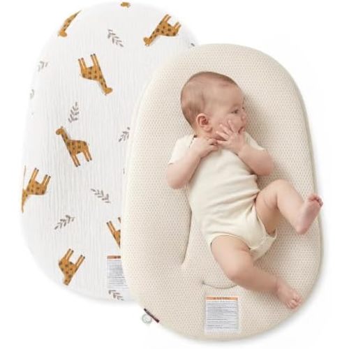 Momcozy Baby Lounger, Breathable Cotton Infant Support Cushion, Giraffe Print