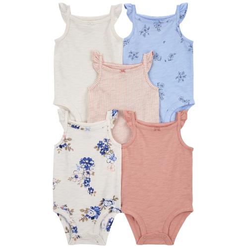 Baby 5-Pack Floral Flutter Bodysuits - Style,Multi