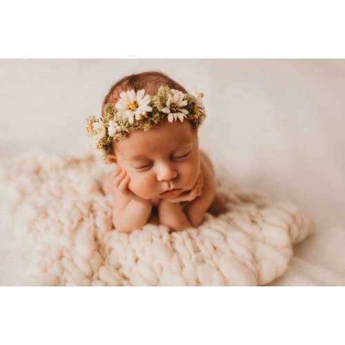 Daisy moss and daisey flower crown for newborn photography props headband tieback