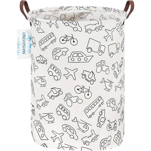 LANGYASHAN Laundry Basket Canvas Fabric Collapsible Organizer Basket for Storage Bin Toy Bins Gift Baskets Bedroom Clothes Children Nursery Hamper (Vehicle)