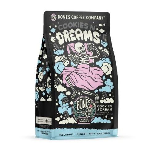 Bones Coffee Company Cookies 'n Dreams Ground Coffee Beans Cookies And Cream Flavor 12 Oz Medium Roast (ground)