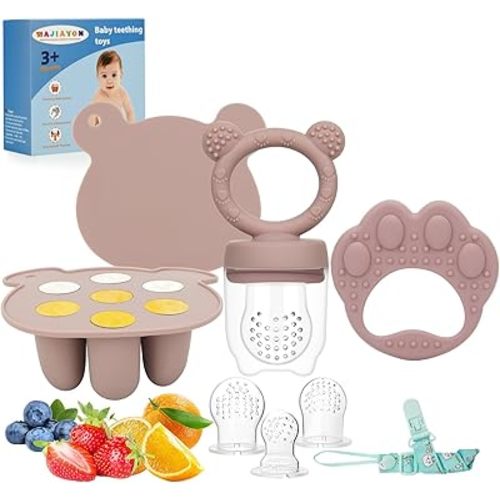 Baby Breastmilk Popsicle Molds & Baby Fruit Feeder (3 Pack), WAJIAYON Baby Food Freezer Tray Storage Containers, Silicone Teething Pacifier Feeder and Teether for Babies(Pink)