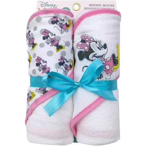 Cudlie Disney Baby Girl 2 Pack Hooded Rolled Minne Mouse Hooded Towels On Header Card