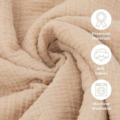 Soft Muslin Cotton Baby Blanket - Breathable and Lightweight Blanket Keeps Your Newborn Baby Girl Or Boy Cozy and Warm - Perfectly Sized Blanket for Any Stroller or Car Seat - Beige