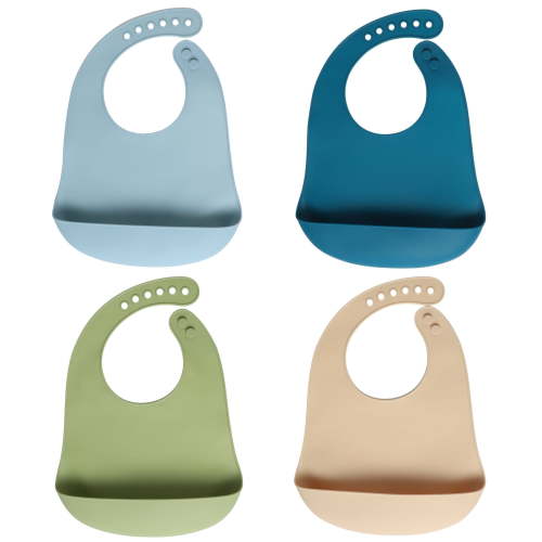 Hengguang 4Pcs Silicone Baby Bibs, Soft Waterproof Feeding Bibs with Food Catcher Pocket, BPA Free Adjustable Bibs for Baby Boy and Girl(Blue)