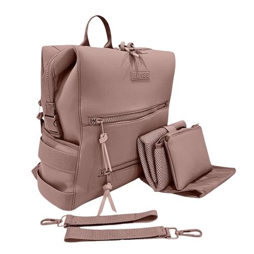 Neoprene Diaper Bag, Minimalist Backpack Diaper Bag with Pouch, Changing Pad, and Stroller Straps, Water Resistant and Lightweight Baby Girl Diaper Bag, Diaper Bag Backpack, Mauve