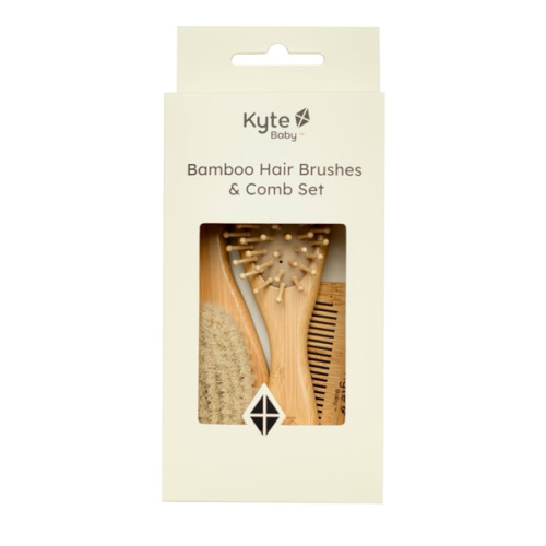 Kyte BABY Bamboo 3-Piece Brush Set - 1 Goat Hair Brush, 1 Wooden Bristle Brush and 1 Bamboo Comb