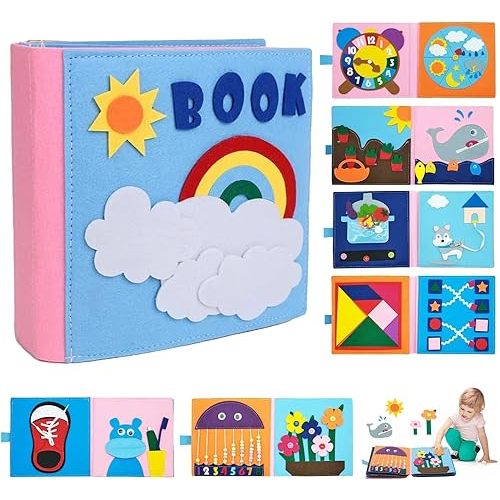 Cobelae Montessori Toys Busy Board for Toddlers, Baby Airplane/Road Trip Quiet Book, Preschool Learning Activities Develop Fine Motor Skills Educational Sensory Travel Toys for Boys and Girls Gifts