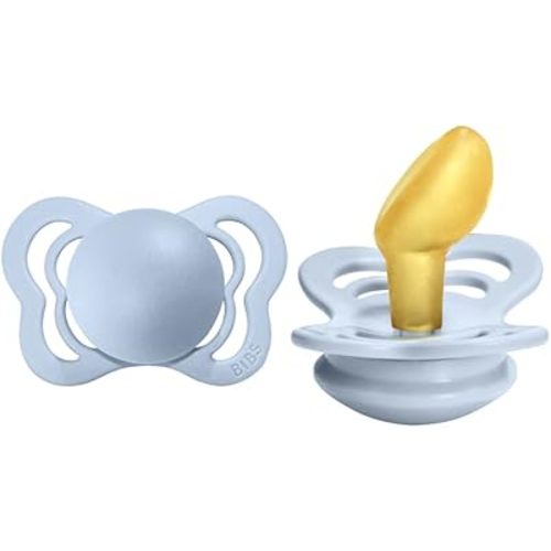 BIBS Pacifiers - Couture Collection | BPA-Free Anatomical Nipple | Natural Rubber Latex | Made in Denmark | Set of 2 Baby Blue Color Premium Soothers | Size 6-18 Months