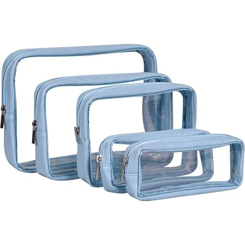 TSA Approved 5-Piece Diaper Bag Organizer Pouch Set Clear Waterproof TPU Kids Toiletry Storage Set Travel Packing Clutch Cube Bags for Baby Nursing