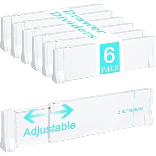 6 Pack Drawer Dividers Plastic 3.35'' High, 11.6''-19.6''Adjustable Drawer Organizers for Clothes, Expandable Dresser Separators for Clothes Kitchen Office Bathroom Drawer