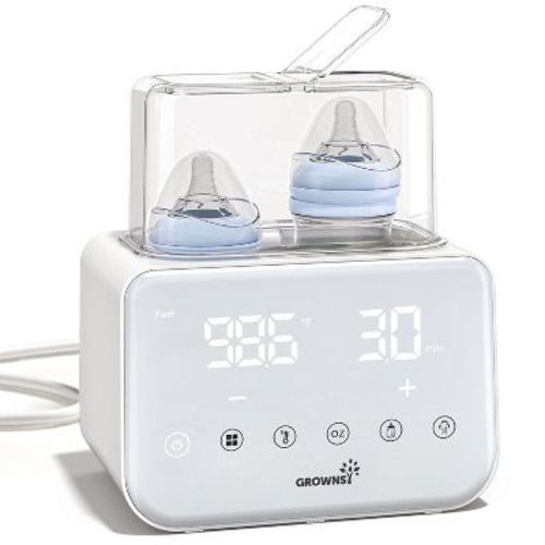 GROWNSY 10-in-1 Fast Bottle Warmer Accurate Temp Control, with LCD Display, Timer, Defrost, Sterili-zing, Keep 24H, Double Bottle Warmer