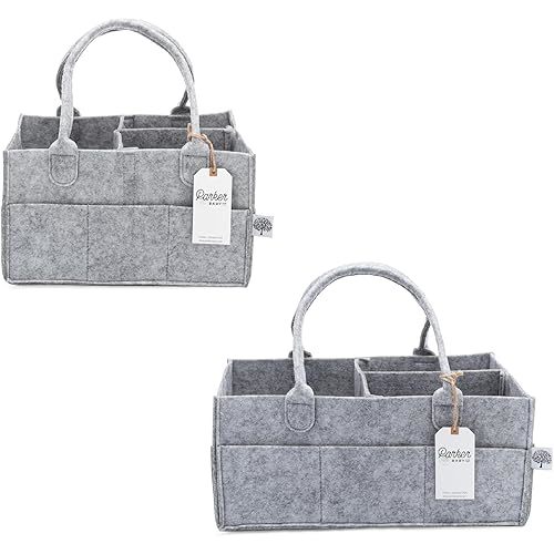 Parker Baby Co. Diaper Caddy Gift Set - Includes a Large and Regular size Nursery Storage Bin and Car Organizer for Diapers and Baby Wipes - Gray