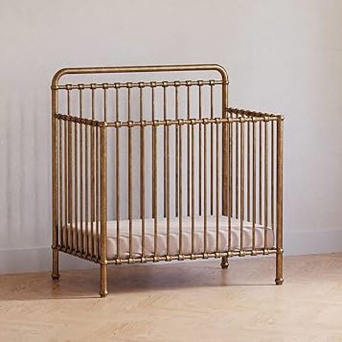 NAMESAKE Winston 4-in-1 Convertible Mini Metal Crib in Vintage Gold, Greenguard Gold Certified