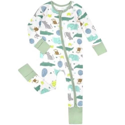 Teach Leanbh Unisex Baby Cotton Pajamas with Mittens and Feet Cuffs 2 Way Zipper Long Sleeve Romper Sleep and Play