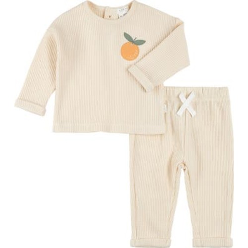 Orange Appliqué Thermal Knit Top & Pants Set, 12M