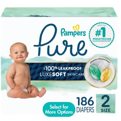 Pampers Pure Protection Diapers Size 2, 186 Count - Hypoallergenic, Shea Butter Enriched, 12 Hour Leakage Protection