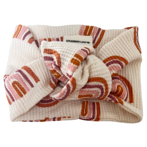 Organic Waffle Turban Headband, Rust Rainbow
