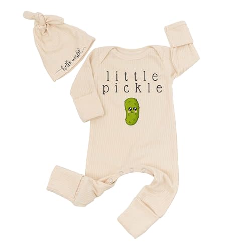 STALOFAZ Little Pickle Bodysuit And Hat Cute Baby Girls Boys Bubble Romper Funny Vegan Baby Long Sleeve Clothes 0-3 Months