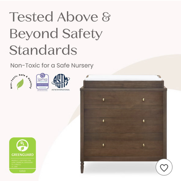Delta Children Serena 3 Drawer Dresser with Changing Top - Sandstone: Modern Horizontal Wood Frame, 40.25" Height, Stained Finish