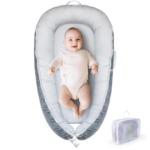 TOUCHLIFE Baby Lounger - Baby Nest for Newborn 0-24 Months, Portable Infant Lounger for Baby Girls & Boys, 100% Cotton Cover Breathable Co Sleeper for Home and Travel, Babies Essentials Gifts (Grey)