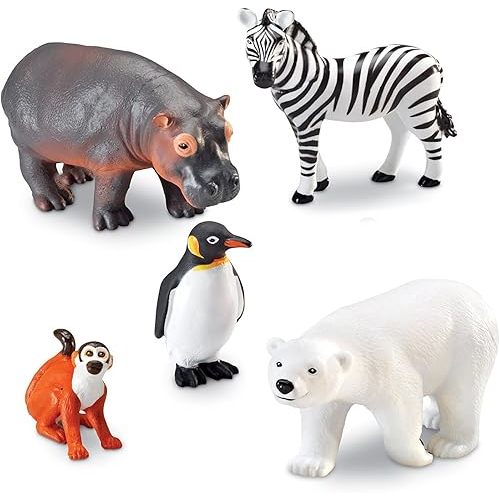 Learning Resources Jumbo Zoo Animals I Monkey, Penguin, Zebra, Polar Bear, and Hippo, 5 Animals, Ages 2+