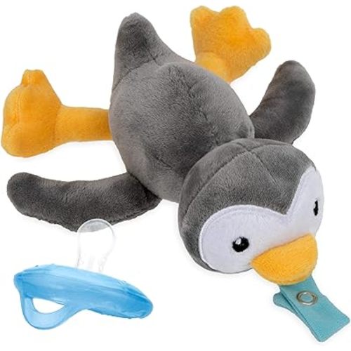Nuby Calming Natural Flex Snuggleez Pacifier with Plush Combo Set for Cuddling with Comfort, Penguin