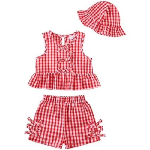 SODLON Baby Girl Clothes Infant Toddler Summer Outfits Clothing Sleeveless Ruffle Tank Top Shorts Sets with Hat for Girls