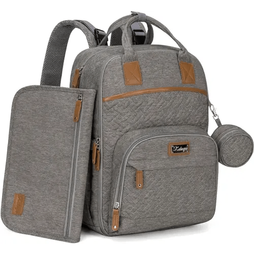 KABAQOO Baby Diaper Bag Backpack for Boys Girls, Multifunction Waterproof Travel Diaper Bag with Portable Changing Pad, Pacifier Case and Stroller Straps, Light Gray