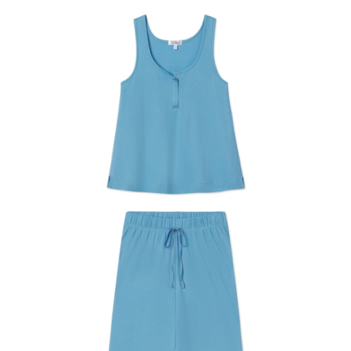 LAKE | Women | Pima Cotton Pajamas | Serene Blue Pointelle Maternity Wide Leg Tank Set